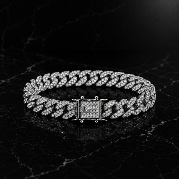 Allesco Iced Out Cuban Link Chain Bracelet
