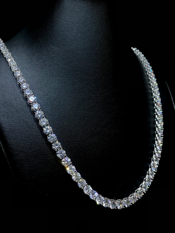 Silver Moissanite Tennis Chain - 60.6CT Round-Cut Diamonds, 24-5MM